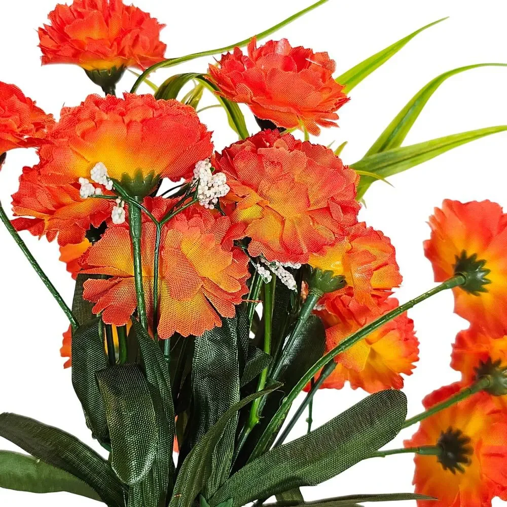 Orange Artificial Carnation Flower Bushes Faux Floral Greenery 11